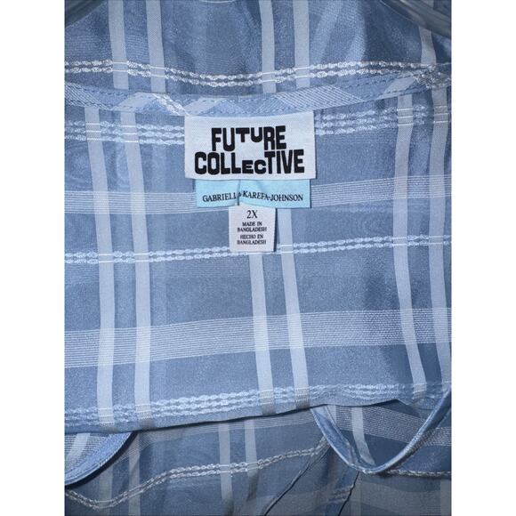 Future Collective Gabriella Light Blue Gingham Check 3/4 leeve V-Neck Size 2x - Picture 10 of 11